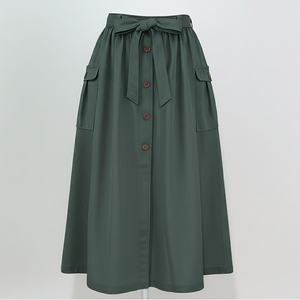 Women's Casual Khaki Loose Fit Elastic Waistband <b>knee</b> <b>length</b> <b>Skirt</b> - Product Image 6