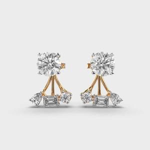 Boucles d'oreilles pendantes de luxe en diamant de laboratoire certifié IGI, taille brillant avec accents baguette, plaqué rhodium, cadeau idéal pour fête ou anniversaire, 14K - Product Image 6