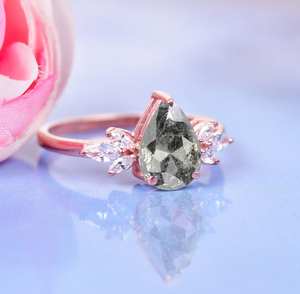 Anillo de compromiso de circón de sal y pimienta, anillo de promesa geométrico de oro rosa, anillo nupcial único, regalo personalizado para ella - Product Image 4