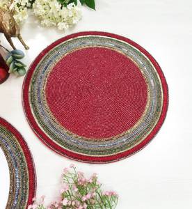 Handmade Christmas Red Floral <b>Beaded</b> <b>Placemats</b> - Product Image 5