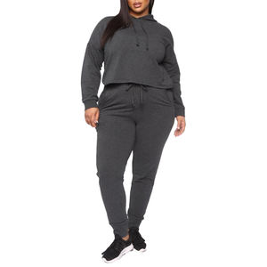 Conjunto de sudadera y pantalones de chándal unisex con logotipo bordado personalizado Sudadera corta con capucha para mujer OEM para invierno - Product Image 1