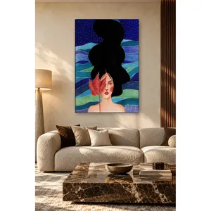 Fida, femme couvrant son visage d'un feuille rouge, impression sur toile - Product Image 1