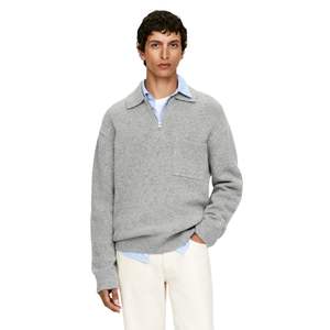 Suéter de punto con media cremallera antiarrugas hecho a máquina de nuevo estilo para hombre, básico, informal, con logotipo frontal, forro polar, Color sólido, Otoño, alta calidad - Product Image 1