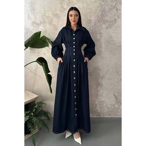 Vestido de Mujer Elisa Fashion Mavi Belden Pileli Kot - Azul - Product Image 1