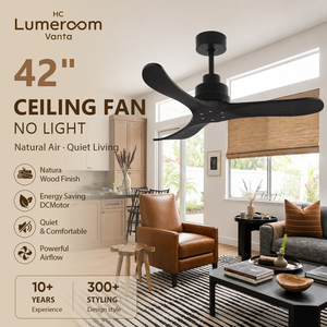 Ventilador de techo de madera maciza negro de 42 pulgadas, sin luz, silencioso, con motor reversible de CC y control remoto para dormitorio y sala de estar, disponible en EE. UU. - Product Image 1