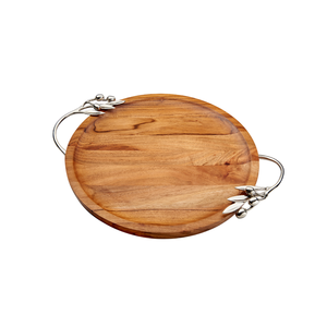 Plateau rond en bois Elegance avec poignée en métal marguerite Motif floral personnalisable Vente à chaud Vaisselle de restauration Plateau de service - Product Image 6