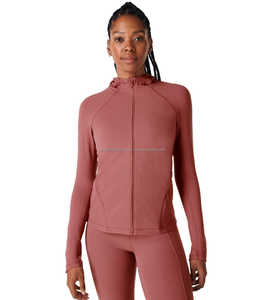 Personalizar transpirable secado rápido Zip up manga chaqueta deportiva mujeres Fitness Hoodie 100% algodón de alta calidad - Product Image 6