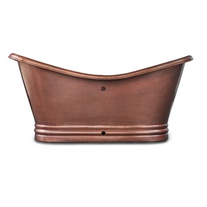 Bañera de doble zapatilla de cobre liso con grifo y kit de drenaje Paquete completo de bañera de remojo independiente con grifo y desbordamiento - Product Image 3