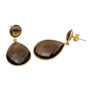 ต่างหูหินสโมคกี้อัญมณีธรรมชาติสำหรับผู้หญิงต่างหูชุบทองสเตอริง925สีทอง - Product Image 2