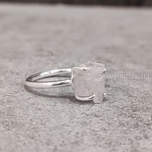 Joyería de piedra en bruto, anillo para mujer, en bruto de cuarzo rosa Natural piedra preciosa, banda de punta de piedra natal de abril, anillo de Plata de Ley 925 de Navidad - Product Image 1