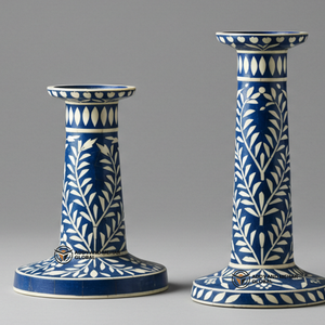 ชุดเชิงเทียนฝังกระดูกสีฟ้าทำด้วยมือเชิงเทียนตกแต่งลายดอกไม้ผู้จำหน่ายในอินเดีย - Product Image 2