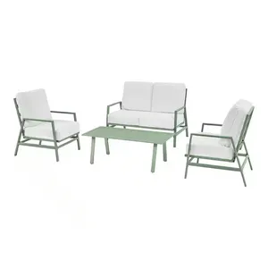 YASN 4-Piece Metal Outdoor Chat Set With Bright White Cushions Garden Steel Coversation Set Outdoor Furniture Sofa Set