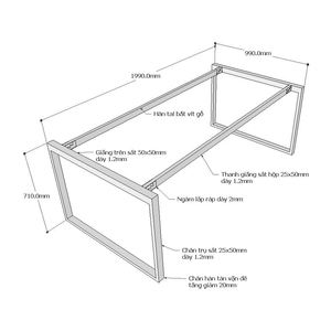 Ministral Contemporary 100x200cm Rectangular Steel <b>Frame</b> Conference Table Office Furniture Requires Assembly-HCRT010 - Product Image 2