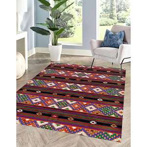 Tapis imprimé au design vintage, vert et rouge, marocain, turc, 3D, antidérapant, adapté aux animaux domestiques, tapis fin non tissé - Product Image 4