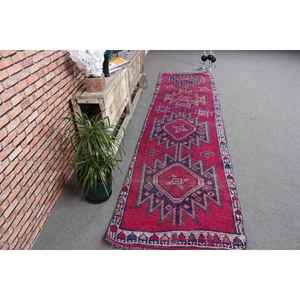 Turkish Rug, <b>Runner</b> 2.9x10.7 ft Rug, Herki <b>Red</b> Ikat Rug - Product Image 3