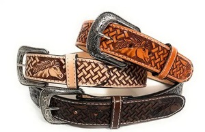 เข็มขัดหนังสำหรับผู้ชายทำด้วยมือเข็มขัดหนังแท้ลายดอกไม้ตะวันตกจากปากีสถาน - Product Image 6