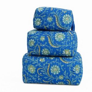 กระเป๋าถือผ้าฝ้ายลายดอกไม้สีฟ้าวินเทจเป็นมิตรกับสิ่งแวดล้อมกันน้ำล้างทำความสะอาดได้กระเป๋าจัดระเบียบเครื่องสำอาง - Product Image 1