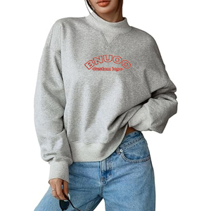 Sudadera holgada para mujer, suéter de lana, bordado personalizado, hombro caído recortado, Sudadera con cuello simulado para mujer - Product Image 1