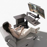 Support d'ordinateur portable flottant en métal réglable et convertible, bras de moniteur, support de tour PC mobile, plateau pour clavier, poste de travail assis-debout inclinable