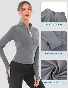 Veste de sport pour femmes, yoga, imprimé, manches longues, fermeture éclair, ajustée, légère, respirante, vêtements de sport pour la course à pied - Product Image 5