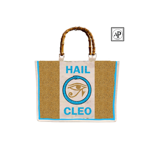 Bolso Tote HAIL CLEO con Cuentas Hechas a Mano, Paneles con Purpurina Dorada, Motivo de Ojo Egipcio, Asas de Bambú, Nuevo Lanzamiento de Moda, Mediano, Multiusos - Product Image 2