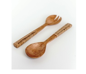 Ensemble de serveur de salade en os et bois Baraka cadeaux serveur de salade en bois fait à la main cuillères fourchettes ustensiles cuillère de cuisine cadeau - Product Image 2