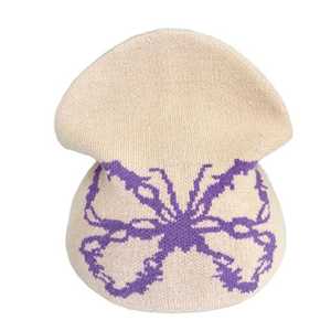 Bajo MOQ Fabricantes de gorros personalizados All Over Print Jacquard Y2K Gothic No Cuff Fold Cuffless Gorro de invierno de punto - Product Image 6