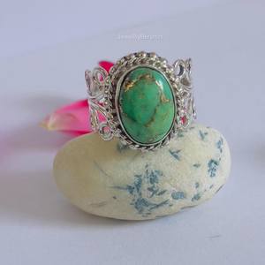 Anillo de plata verde cobre turquesa en Plata de Ley 925 hecho a mano piedra preciosa ovalada minimalista Boho joyería regalo para mujer - Product Image 3