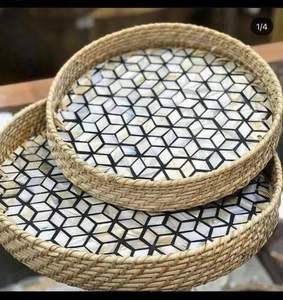 Ensemble de bol à soupe et à fruits en incrustation de nacre de haute qualité poli sur mesure écologique avec plateau pour vaisselle de dîner - Product Image 5