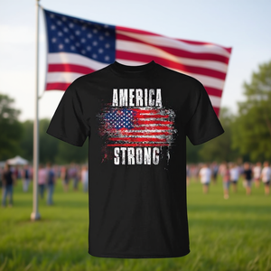 Camiseta con Diseño de Bandera Americana Desgastada, Negra, Unisex, Cuello Redondo, Manga Corta, Promocional - Product Image 3