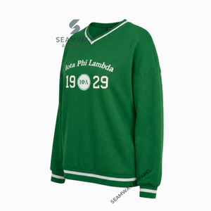 Sweat-shirt décontracté en coton pour femme Iota Phi Lambda Sorority, pull à col rond, style universitaire, surdimensionné, brodé, en jersey premium - Product Image 3