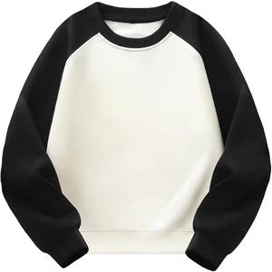 Sweat-shirts en polaire pour hommes en gros, manches raglan, blocs de couleur, col rond, décontractés, blanc et noir, lettres brodées, taille plus - Product Image 1