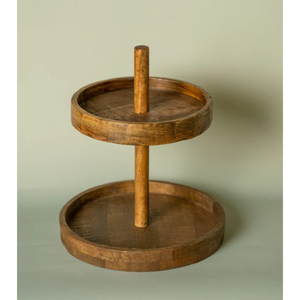 Support de service à 2 étages en bois attrayant, support à gâteaux en bois blanc pour cupcakes et desserts avec poignée pour accessoires de cuisine - Product Image 5