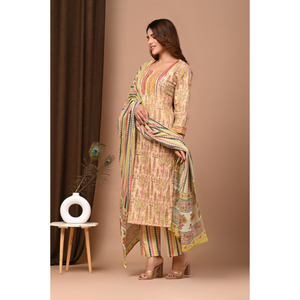 Conjunto tradicional de traje de algodón de colores brillantes para mujer de invierno y verano - Product Image 4