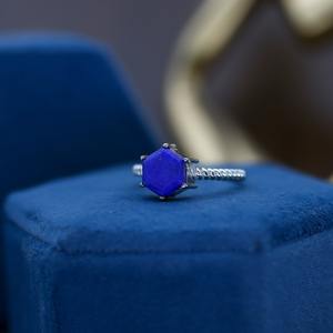 Anillo de lapislázuli hexagonal 2025, anillo de Plata de Ley 925 hexagonal de 7x7mm, anillo de promesa solitario, anillo fino minimalista, joyería para mujer - Product Image 5