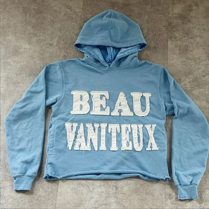 Personalizado de alta calidad 450Gsm grueso para hombre desgastado bordado sudaderas con capucha 100% algodón apliques bordado parche Sudadera con capucha - Product Image 1