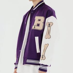 Chaqueta universitaria de lana de alta calidad personalizada para hombre, soporte de Color sólido, parches con logotipo bordado de invierno de cuero genuino, etiquetas con letras - Product Image 2