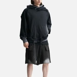 Sudaderas con Capucha Casuales, Lavadas, Desteñidas por el Sol, con Logotipo Personalizado, Estilo Holgado, con Dobladillo Deshilachado, para Hombre, a Bajo Precio - Product Image 6