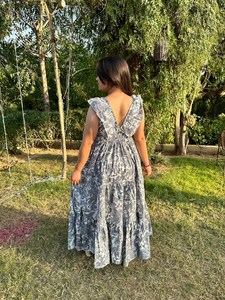 Robe Maxi décontractée d'été pour femmes bloc de main imprimé robe mi-longue florale bohème imprimé floral - Product Image 6