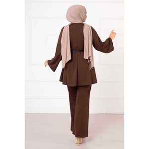 Mevlana เซ็ตผ้าสีน้ำตาล2ชิ้นเสื้อกีฬาตัวยาวกระดุมขนาดใหญ่ผ้าโพลีเอสเตอร์ระบายอากาศพิมพ์ลายทุกวัน - Product Image 4