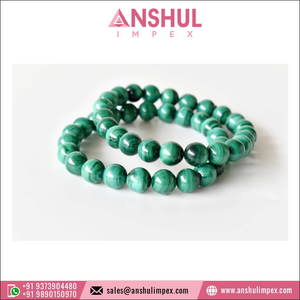 Huge Demand Healing Unisex Green Color Round Green Malachite Gemstone Hand Beaded Bracelet - Product Image 3