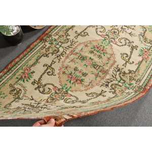 พรมตุรกีพื้นที่ขนาดใหญ่วินเทจสีเบจสีเขียว3.8 x 6.7ft ผ้าขนสัตว์แบบคลาสสิกการเย็บปะติดปะต่อกันการเย็บปะติดปะต่อกันสี่เหลี่ยมผืนผ้าห้องรับประทานอาหารเป็นมิตรกับสิ่งแวดล้อม - Product Image 5