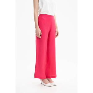 Linen Blend High-Waisted Wide-Leg <b>Trousers</b> with <b>Elastic</b> <b>Waist</b> and Wrinkled Finish - Product Image 4