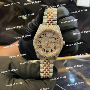 นาฬิกาข้อมือเพชรโมอิสซาไนต์แบบ Iced Out ตัวเรือนสแตนเลส หน้าปัดแบบโรมัน สไตล์ฮิปฮอป เหมาะสำหรับงานปาร์ตี้ นาฬิกาสแตนเลส - Product Image 1