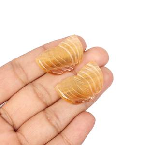 พลอยฟลูออไรต์สีเหลือง2ชิ้น51cts สำหรับทำเครื่องประดับแหวนแกะสลักหินอัญมณีแกะสลักด้วยมือ - Product Image 4