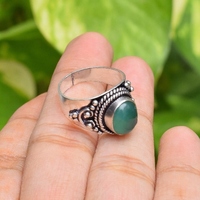 Anillo Hecho a Mano de Plata de Ley 925 con Ónix Verde Natural, Elegante Anillo de Piedras Preciosas de Diseño Bohemio para Ella