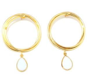 Minimalist Style Checker Cut Opalite Hydro Quartz round Shape 24K Gold Plated Brass Metal Drop <b>Earring</b> Wholesale <b>for</b> <b>Women</b> Girls - Product Image 1