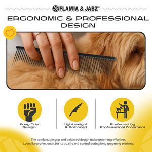 Peigne de toilettage pour animaux de compagnie Flamia & Jabz en acier inoxydable pour chiens et chats, 48 picots arrondis, antirouille, professionnel, démêlant - Product Image 6
