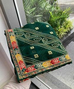 ÚLTIMO GEORGETTE BORDADO TRABAJO BORDES SEDA SAREE BLUSA DESCOTIDA FIESTA FESTIVA PRECIO AL POR MAYOR ROPA ÉTNICA VERDE - Product Image 3