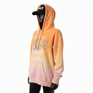 Sweat à capuche pour femme de haute qualité 320 GSM, en molleton de coton confortable, dégradé orange-rose, effet délavé soleil, impression de logo personnalisé, style urbain, lavage décontracté - Product Image 4